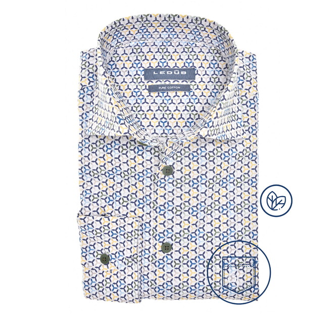 Ledûb Retro Revival Fashion Overhemd Blauw-Geel