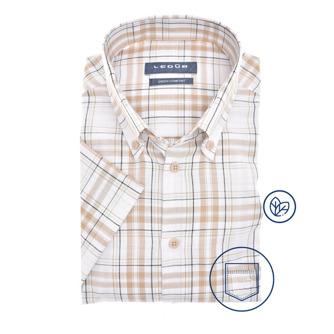 Ledûb Sandy Checkered Classic Overhemd Licht Bruin