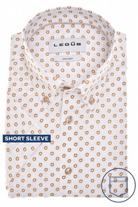 Ledûb Short Sleeve Allover Circle Pattern Button-Down Easy Care Cotton Overhemd Licht Bruin