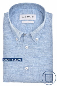 Ledûb Short Sleeve Button-Down Easy Care Cotton Overhemd Midden Blauw