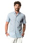 Ledûb Short Sleeve Button-Down Easy Care Cotton Overhemd Midden Blauw