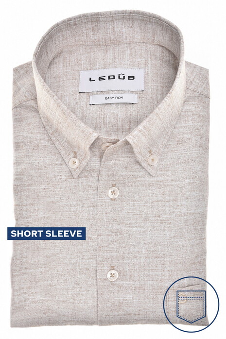 Ledûb Short Sleeve Button-Down Easy Care Cotton Overhemd Zand