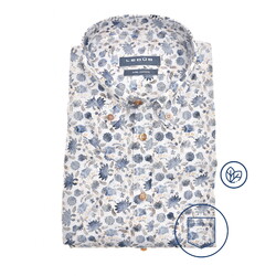 Ledûb Short Sleeve Button-Down Fantasy Floral Pattern Overhemd Wit-Blauw