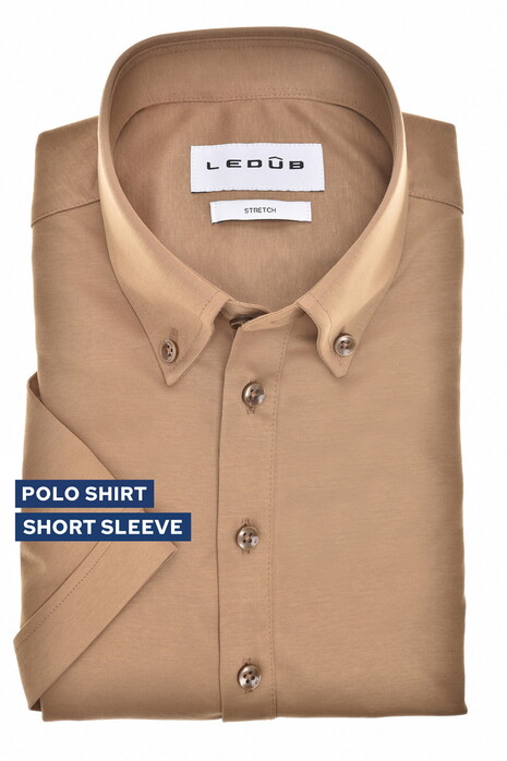 Ledûb Short Sleeve Button-Down Jersey Colored Buttons Polo Midden Bruin