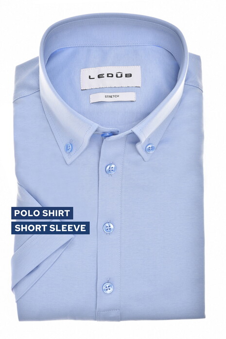 Ledûb Short Sleeve Button-Down Jersey Colored Buttons Poloshirt Light Blue
