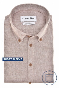 Ledûb Short Sleeve Button-Down Linnen Cotton Blend Overhemd Bruin