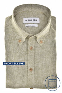 Ledûb Short Sleeve Button-Down Linnen Cotton Blend Overhemd Groen