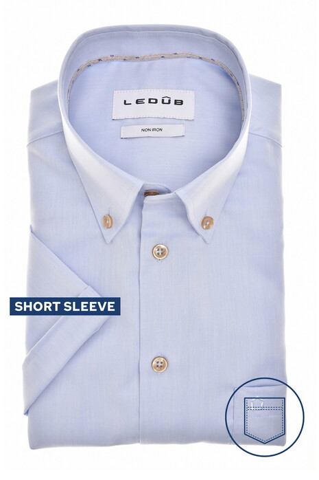 Ledûb Short Sleeve Button-Down Non-Iron Cotton Overhemd Licht Blauw