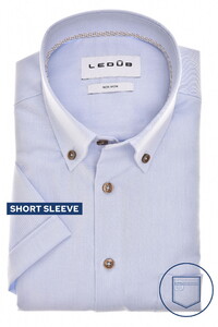 Ledûb Short Sleeve Button Down Non-Iron Cotton Overhemd Licht Blauw