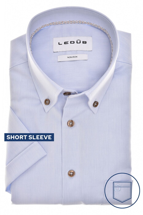 Ledûb Short Sleeve Button Down Non-Iron Cotton Overhemd Licht Blauw