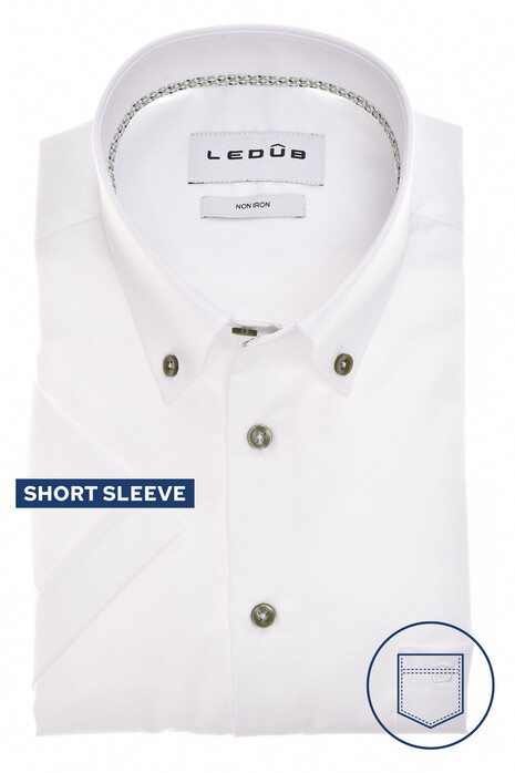 Ledûb Short Sleeve Button Down Non-Iron Cotton Overhemd Wit