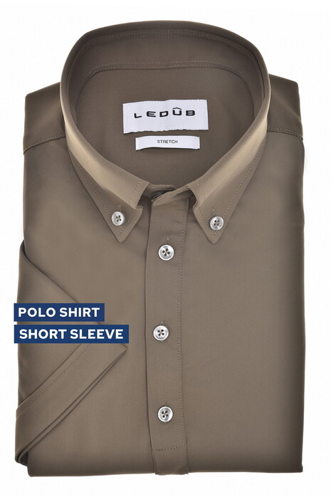 Ledûb Short Sleeve Button Down Stretch Polo Donker Groen