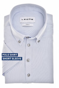 Ledûb Short Sleeve Button Down Stretch Polo Licht Blauw