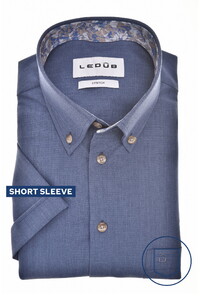 Ledûb Short Sleeve Stretch Button-Down Overhemd Blauw