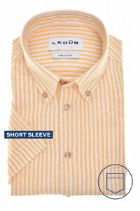 Ledûb Short Sleeve Striped Button Down Linnen Look Pure Cotton Overhemd Lichtgeel