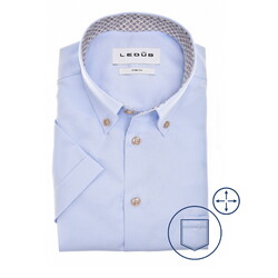 Ledûb Short Sleeve Subtle Details Cotton Stretch Overhemd Lichtblauw-Zand