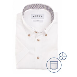 Ledûb Short Sleeve Subtle Details Cotton Stretch Overhemd Wit-Zand