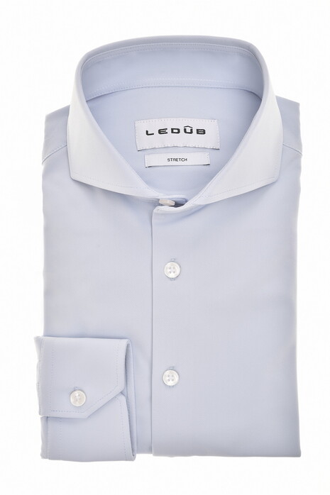 Ledûb Slim Active Stretch Piqué Wide-Spread Collar Overhemd Licht Blauw