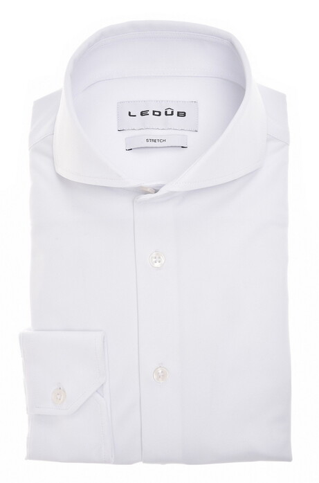 Ledûb Slim Active Stretch Piqué Wide-Spread Collar Overhemd Wit