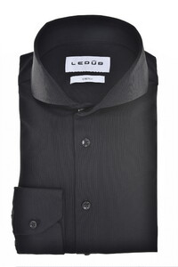 Ledûb Slim Active Stretch Piqué Wide-Spread Collar Overhemd Zwart