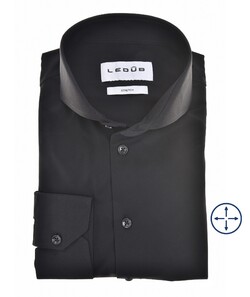 Ledûb Slim Active Stretch Solid Color Overhemd Zwart