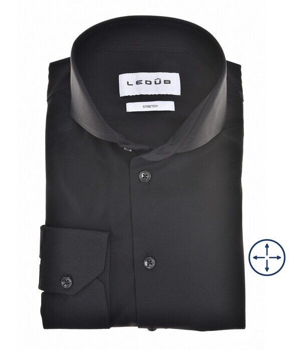 Ledûb Slim Active Stretch Solid Color Overhemd Zwart