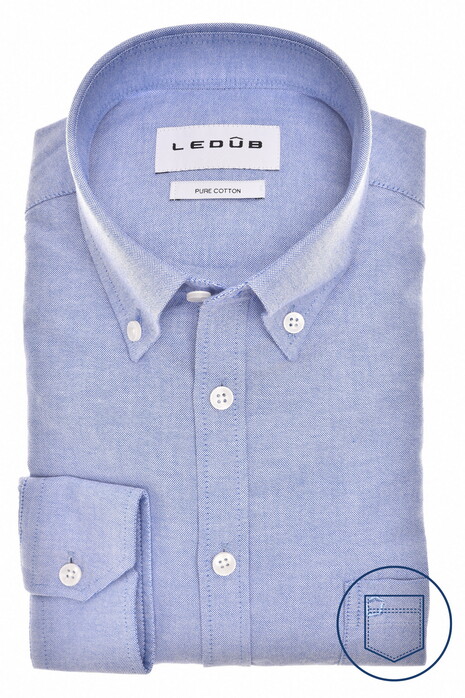 Ledûb Slim Casual Long Sleeve Button-Down Oxford Overhemd Midden Blauw