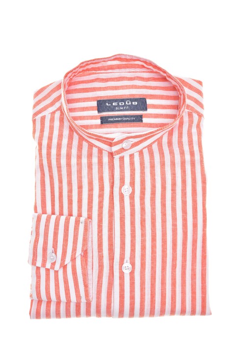 Ledûb Slim Casual Striped Mao Collar Shirt Fine Orange