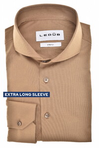 Ledûb Slim Cotton Jersey Stretch Cutaway Collar Overhemd Midden Bruin