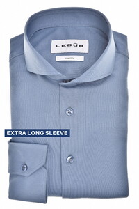 Ledûb Slim Cotton Jersey Stretch Cutaway Collar Shirt Mid Blue