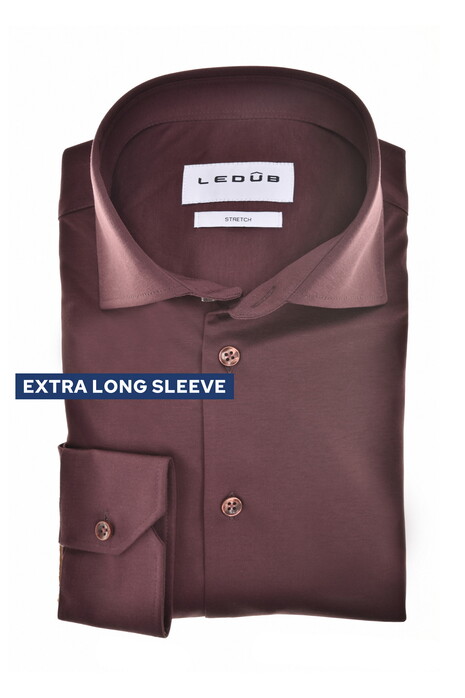 Ledûb Slim Cotton Jersey Stretch Extra Long Sleeve Overhemd Donker Rood