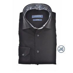 Ledûb Slim Cotton Non-Iron Subtle Contrast Collar Detail Overhemd Zwart