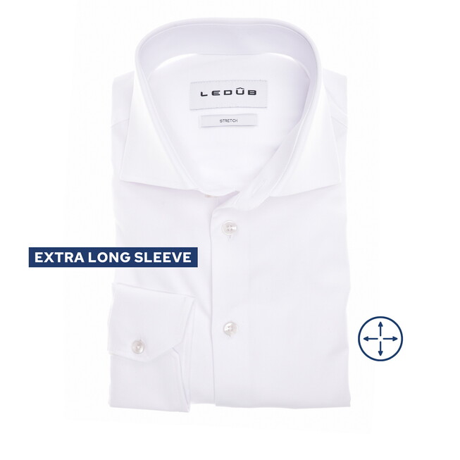 Ledûb Slim Extra Long Sleeve Four Way Stretch Overhemd Wit