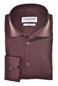 Ledûb Slim Long Sleeve Cotton Jersey Stretch Overhemd Donker Rood