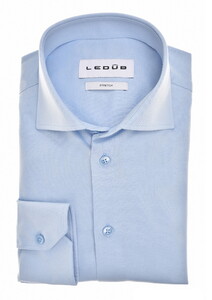Ledûb Slim Long Sleeve Cotton Jersey Stretch Overhemd Licht Blauw