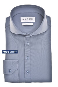 Ledûb Slim Long Sleeve Cutaway Stretch Polo Midden Blauw