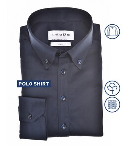 Ledûb Slim Long Sleeve Polo Jersey Cotton Stretch Blauw