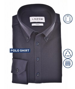 Ledûb Slim Long Sleeve Polo Jersey Stretch Poloshirt Dark Evening Blue