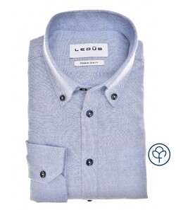 Ledûb Slim Oxford Button-Down Overhemd Midden Blauw
