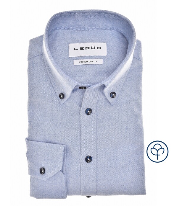 Ledûb Slim Oxford Button-Down Overhemd Midden Blauw
