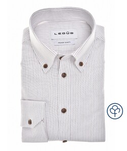 Ledûb Slim Oxford Button-Down Vertical Stripe Overhemd Licht Grijs