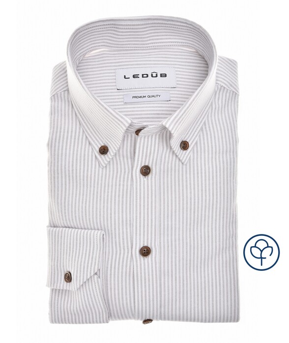 Ledûb Slim Oxford Button-Down Vertical Stripe Overhemd Licht Grijs