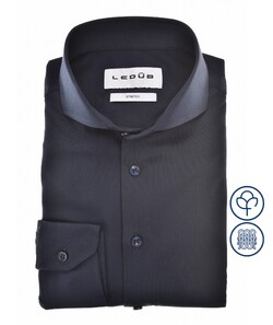 Ledûb Slim Solid Color Jersey Cotton Stretch Overhemd Blauw
