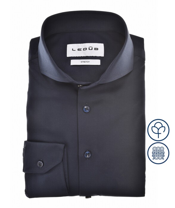 Ledûb Slim Solid Color Jersey Cotton Stretch Overhemd Blauw