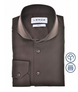 Ledûb Slim Solid Color Jersey Cotton Stretch Overhemd Donker Bruin