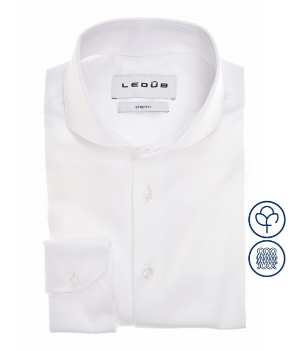 Ledûb Slim Solid Color Jersey Cotton Stretch Overhemd Wit