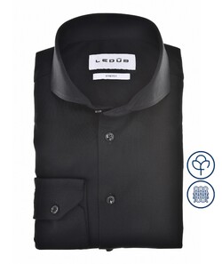 Ledûb Slim Solid Color Jersey Cotton Stretch Overhemd Zwart
