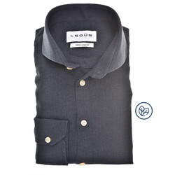 Ledûb Slim Solid Color Linen Blend Shirt Navy