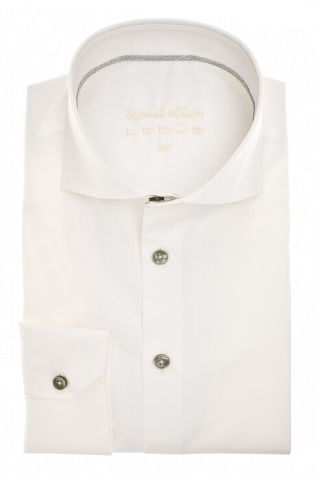 Ledûb Slim Special Edition Cotton Non-Iron Overhemd Antiekwit-Groen