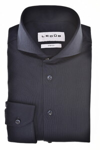 Ledûb Slim Uni Color Cotton Jersey Cutaway Collar Overhemd Navy